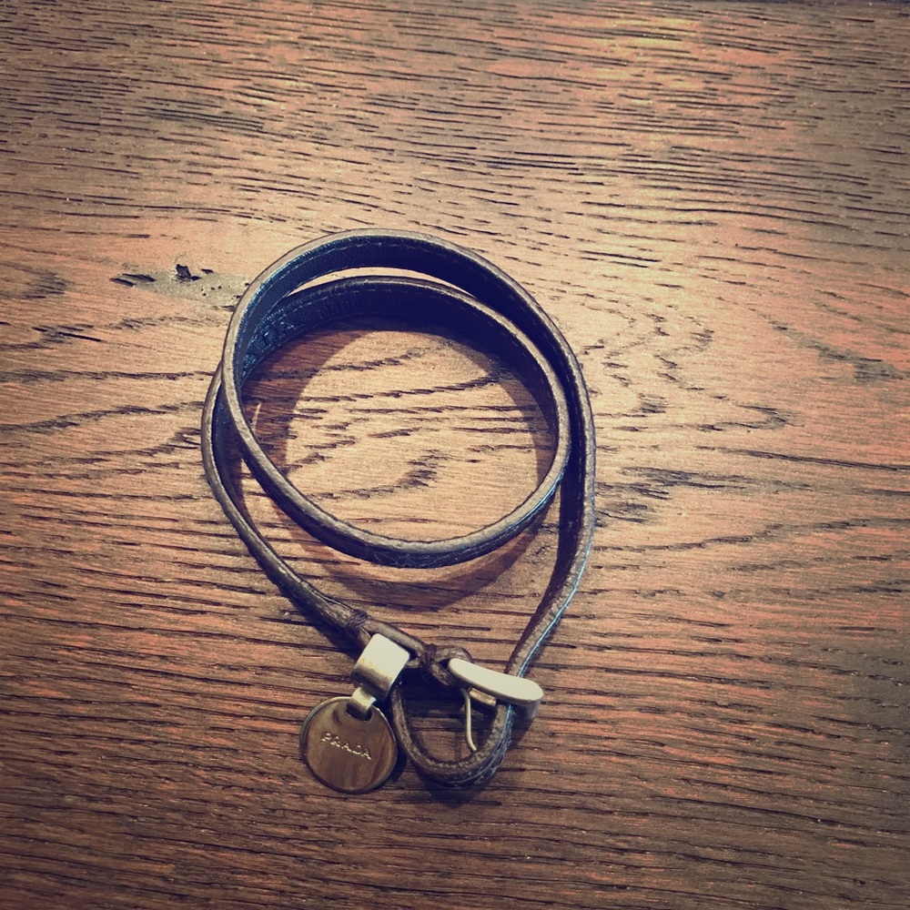Brown Leather Prada Wrap Bracelet